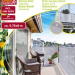 LIFETIME GARDEN Teraszkorlát árnyékoló 0,75x6m 120gr/m2 24 rögzítőszemmel és 24m kötéllel