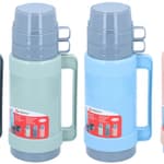 ALPINA Termosz 1L 4 színben 2 pohárral PP/üveg belső 